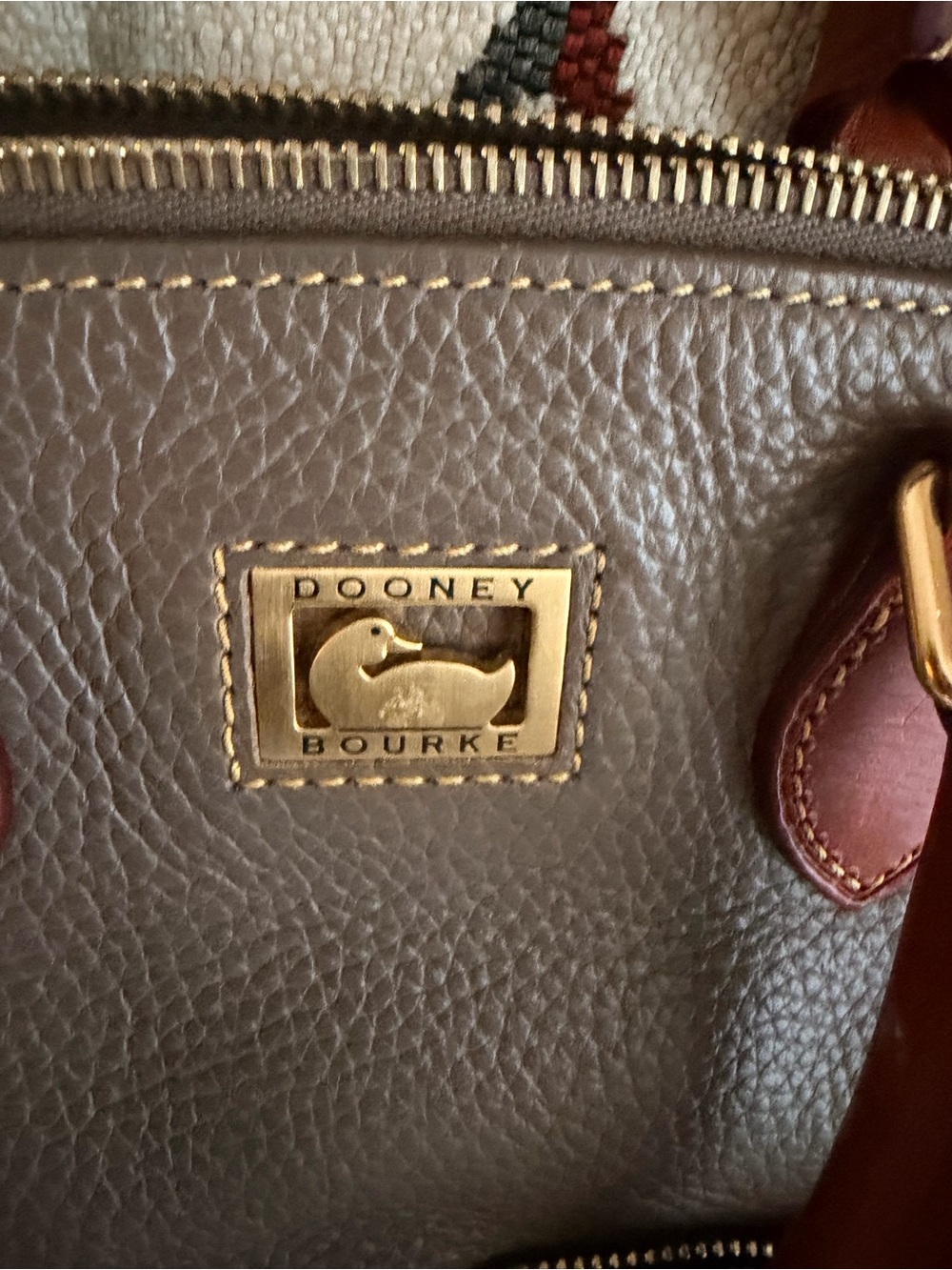 Dooney & Bourke Taupe Satchel with Brown Trim - Picture 3 of 7